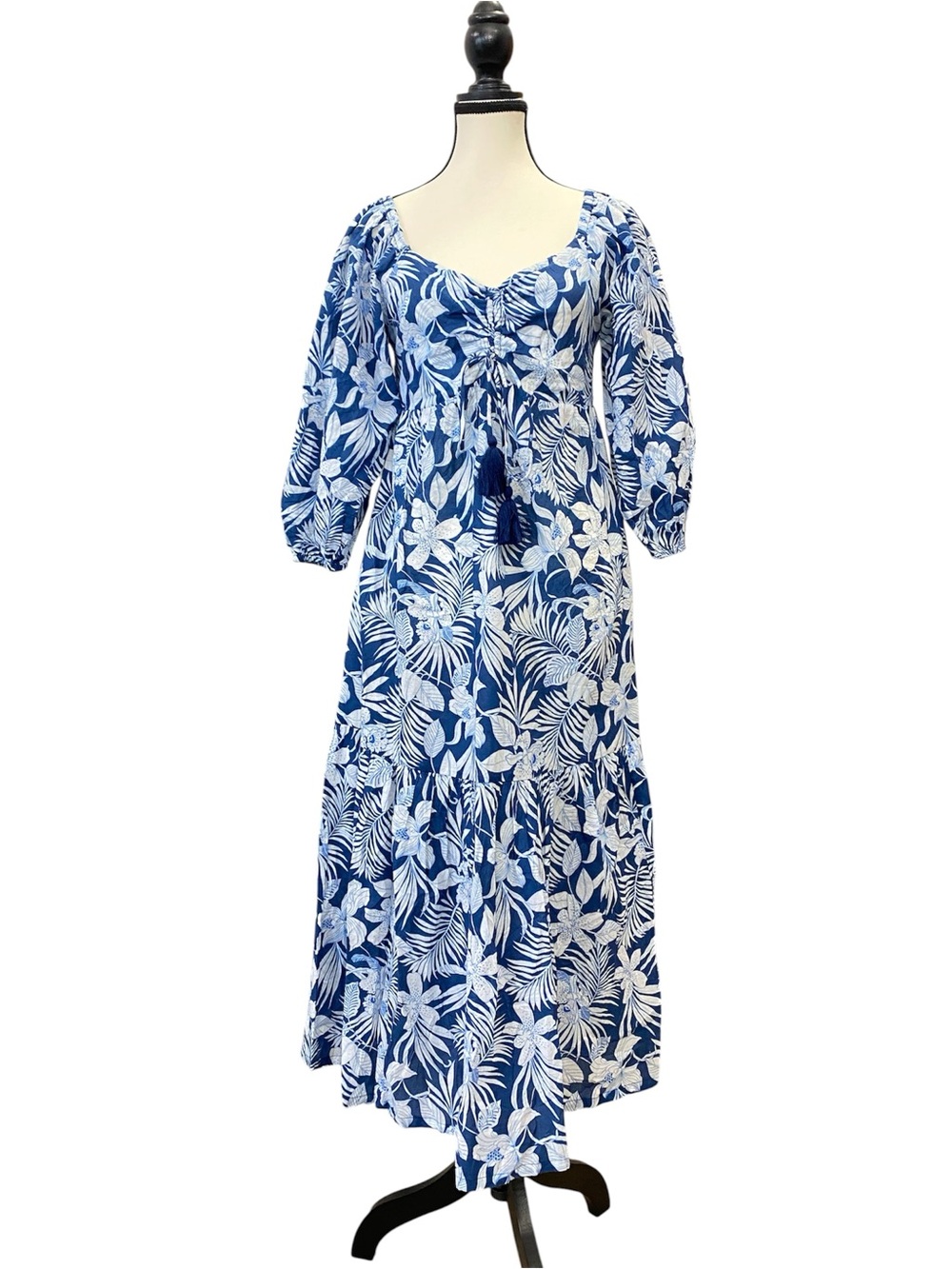 Tommy Bahama 100% Cotton Blue and White Tropical Print Maxi Dress Size S fits M